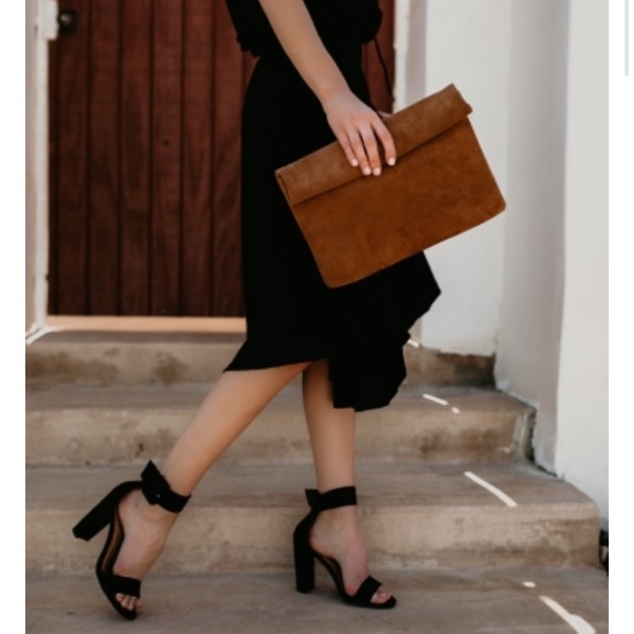 ✨Briella Black Faux Suede Ankle Strap Heel - Picture 2 of 8